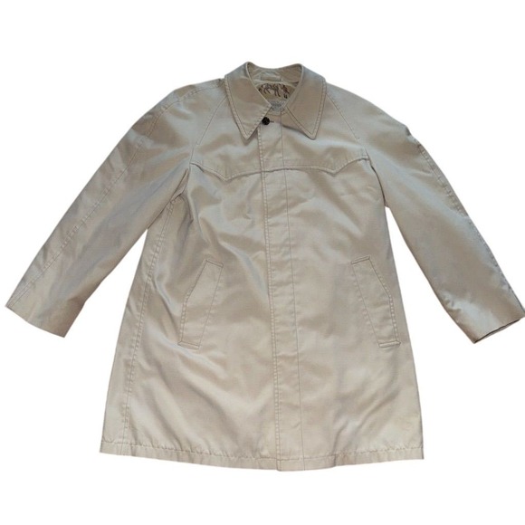 London Fog Men's Vintage Trench Coat Beige Size 44 Long Removable‎ Liner bogart